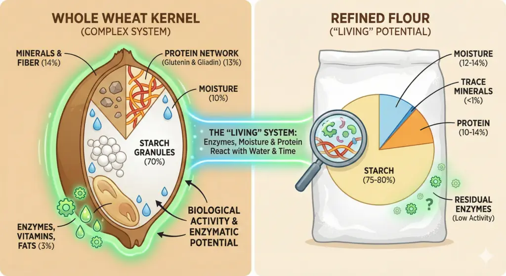 The complexity of flour goes beyond what the eye sees: it is an ecosystem of enzymes and protein structures.